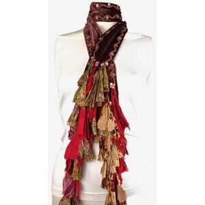 Chan Luu 2 Way Choker Shreds Scarf Boho Long Velvet Pink Red Beige